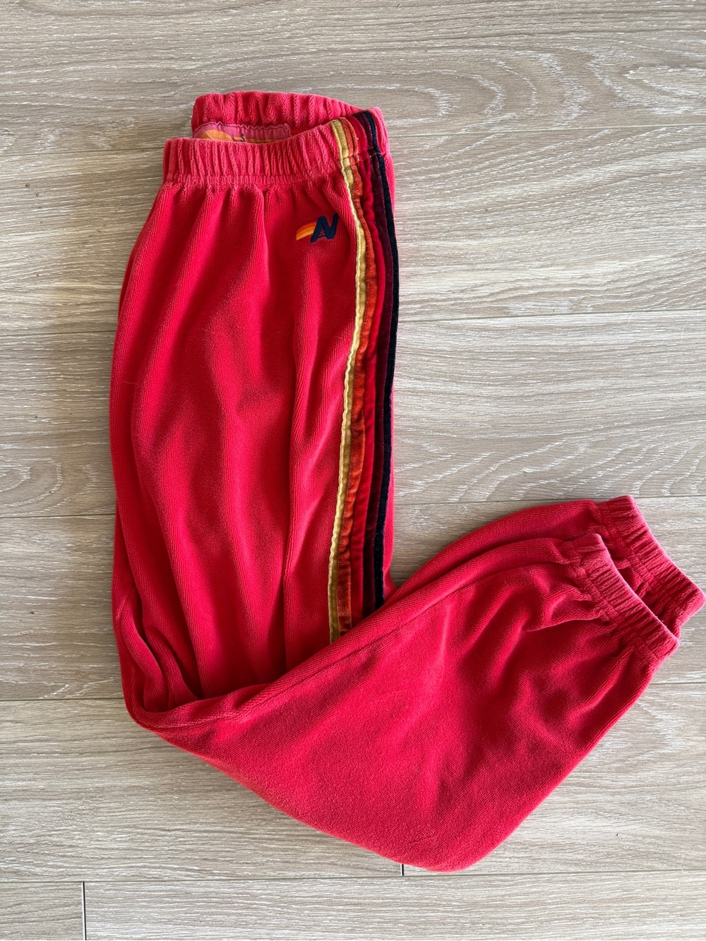 Aviator Nation Classic Velvet Sweatpants in Red Three Stripe size Small - Picture 7 of 8
